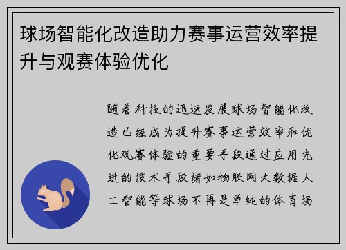 球场智能化改造助力赛事运营效率提升与观赛体验优化